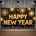 thumbnail image 5 of Golden Theme Happy New Year Banner Firework Design New Year Display City Sparkling Letters Festive Backdrop for New Year Party Holiday Celebration Eve Gathering, 5 of 9