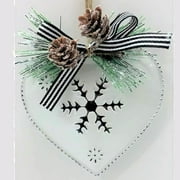 Holiday Time White Heart Metal Ornament. Simple Season Theme. Black & White Color.