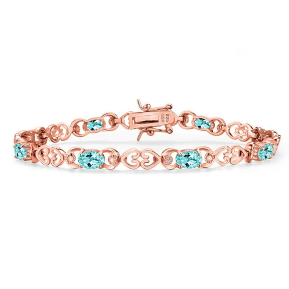 Gem Stone King 18K Rose Gold Plated Silver Blue Apatite and Lab Grown Diamond Bracelet for Women | 4.20 Cttw | Gemstone Birthstone | Oval 6X4MM | Length 7.25 inches