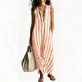 thumbnail image 5 of Eawtki Women's V Neck Sleeveless Maxi Dress Vertical Stripes Loose Fit Casual Summer Linen Blend Beach Cover Up Dress, 5 of 7