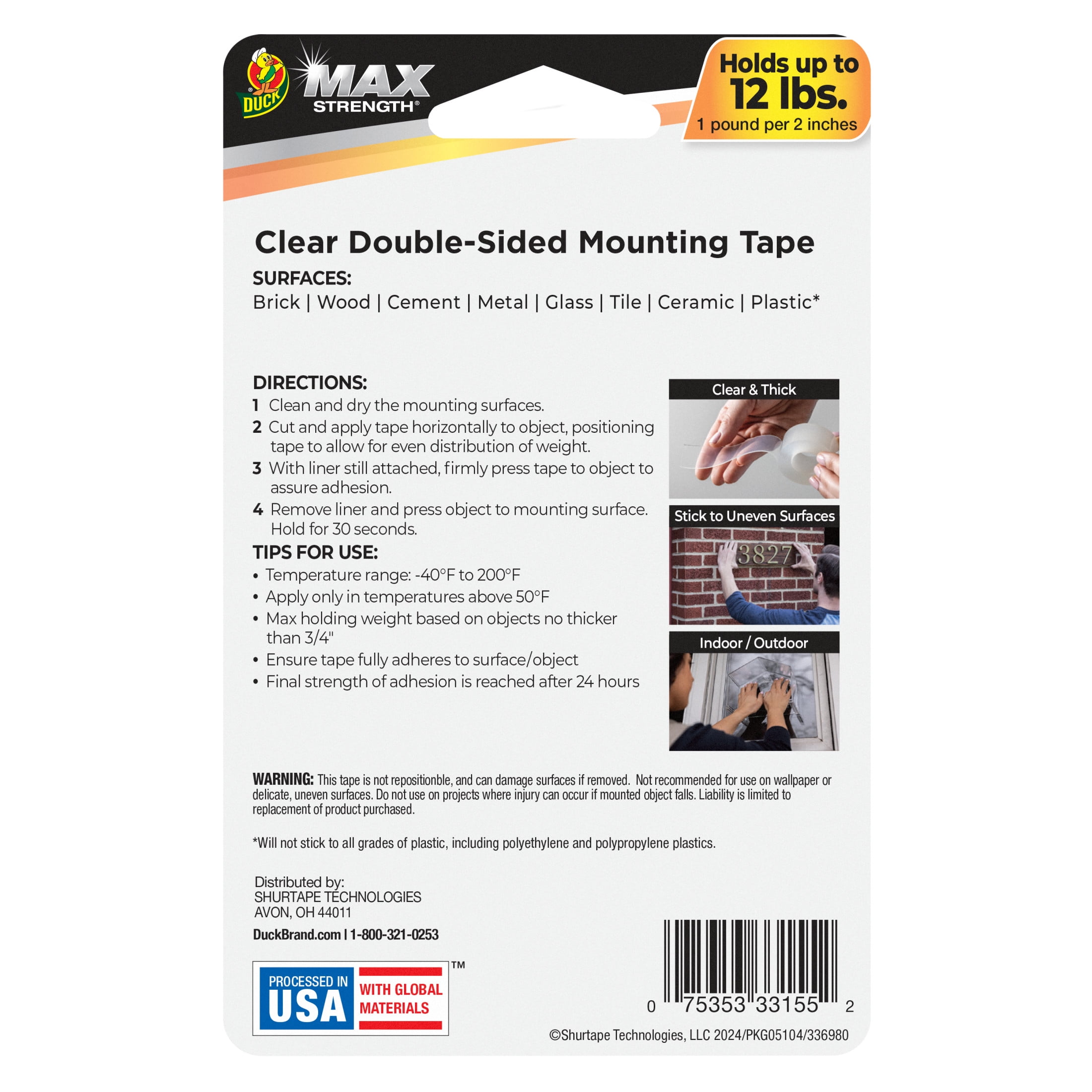 (3 pack) Duck Max Strength 1 in. x 60 in. Clear Mounting Tape