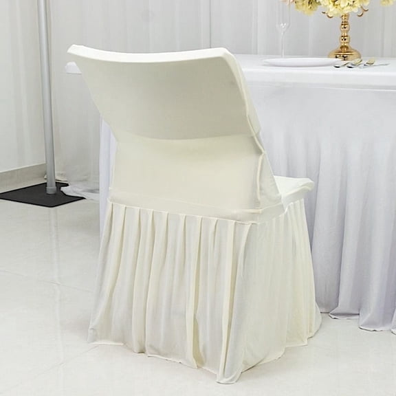 BalsaCircle Pleated Ivory Spandex Chair Cover Stretch Slipcover with Floor-Length Skirt Party Events Decorations Supplies