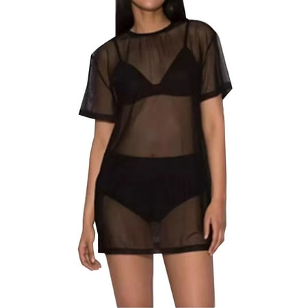 TULUDA Sun Dresses for Women Casual Women O Neck Bikini Cover Up Beach Dress Women s Knitted Dress Evening Dress Casual Dress for Women Summer Dresses Black L