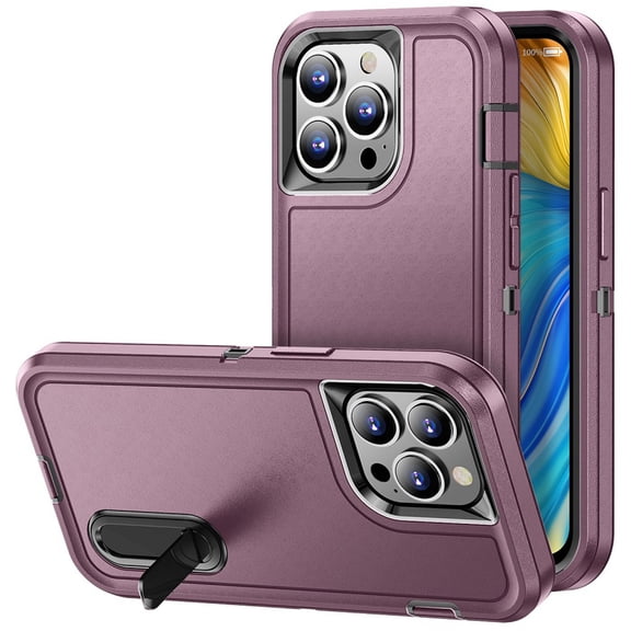 Military Grade TUFF Hybrid Armor Case with Kickstand for iPhone 14 Pro Max - Burgundy