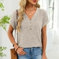 thumbnail image 3 of yillto Womens Short Sleeve Sweater Fashion V Neck Loose Knit Pullover Tops Summer Lightweight Blouses, 3 of 7