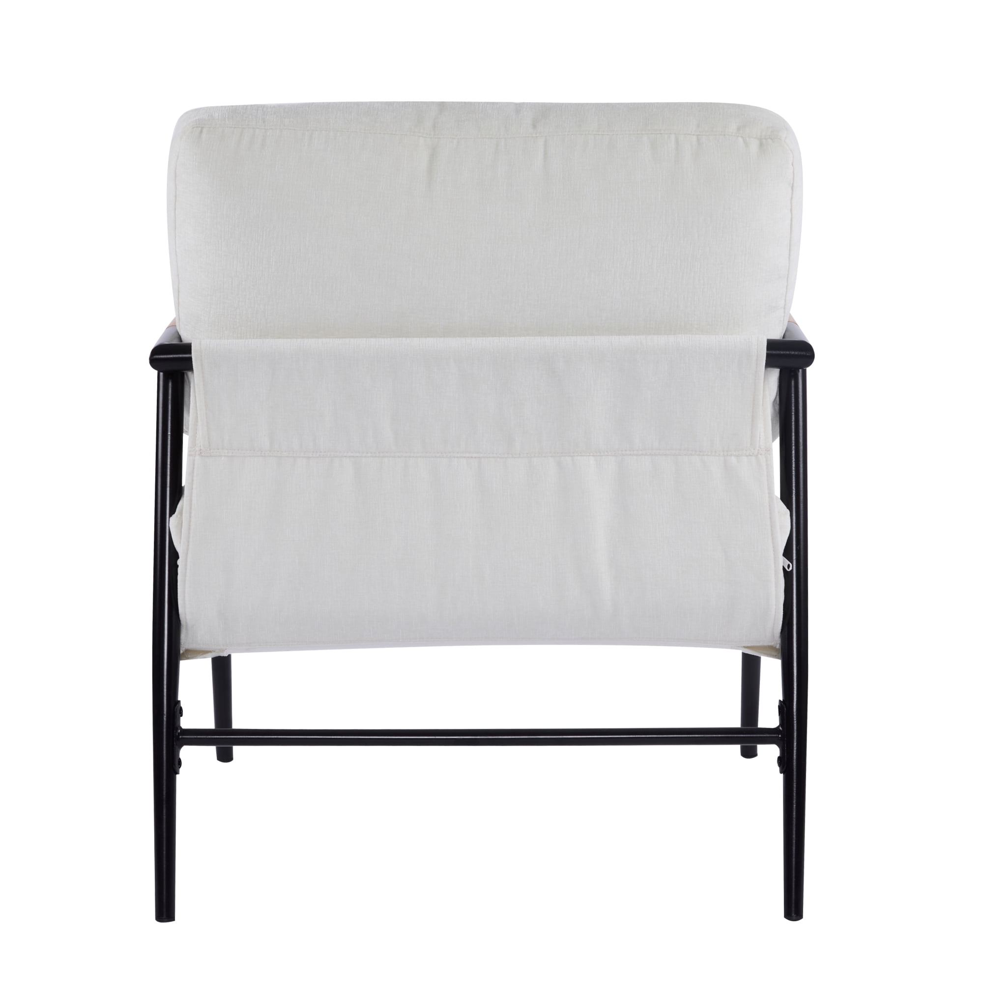 Leumius Modern Accent Chair with Plush Cushions, Minimalist Metal Frame and Wooden Armrest Design for Living Room Bedroom Office Beige