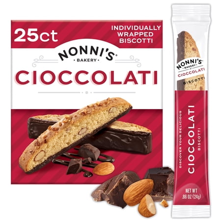 Nonni's Bakery, Cioccolati Almond Biscotti, Individually Wrapped, 21.5oz, 25ct