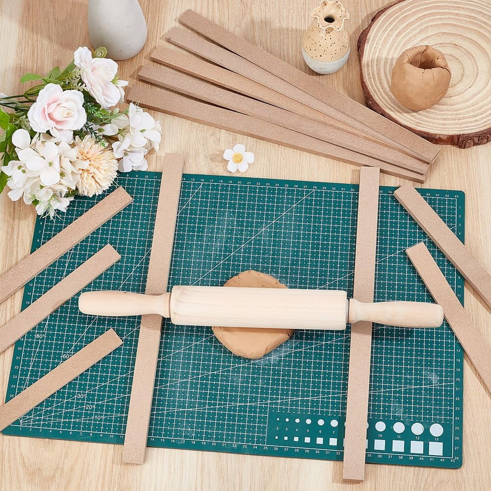 7Pcs Clay Roller Guide Pottery Tools 6 Sizes Pottery Rolling Depth Guide Sticks and Wooden Rolling Pin Set Clay Mudboard Tools for Manual Self Made Clay Gift Decoration Tan DIY