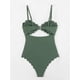 thumbnail image 4 of Traje de baño de una pieza para mujer, sexy, negro, con recortes y ribete festoneado, 4 of 7