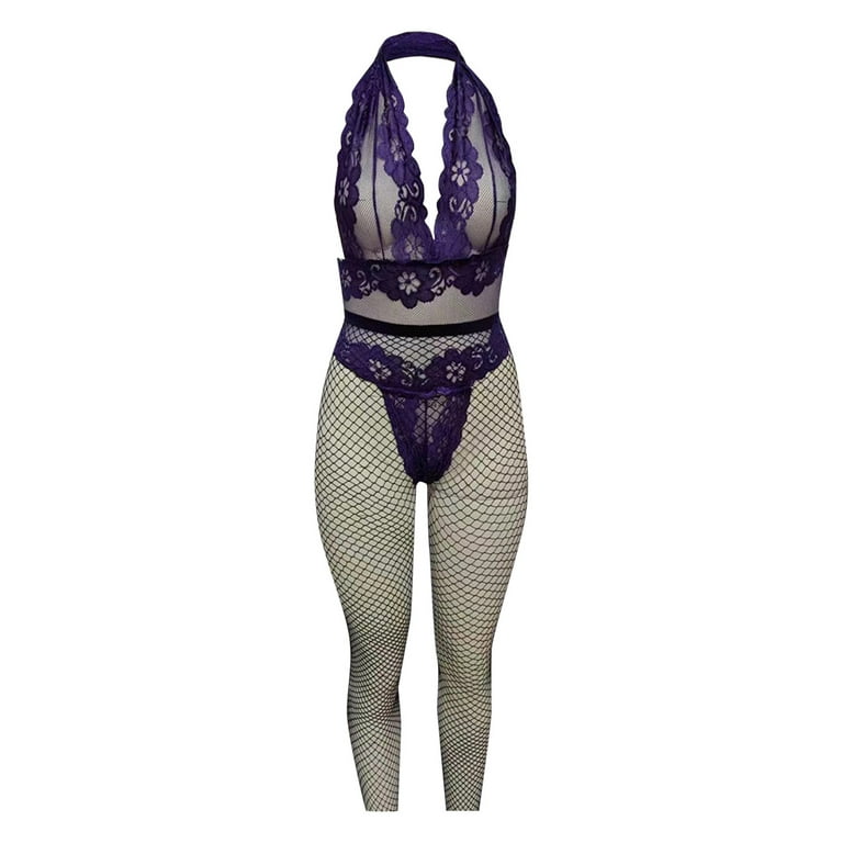 Lingerie for Women Naughty Bodysuit Mini Bodysuit Lace Purple S