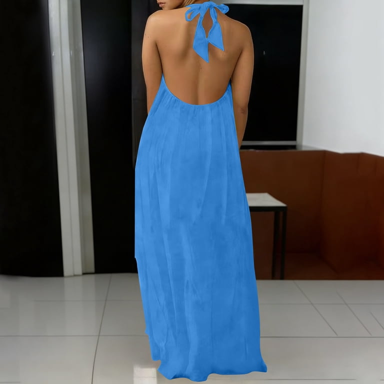 Efsteb Summer Dresses for Women Cotton Halter Neck Backless Tie-Back Maxi Dress Sleeveless Loose Beach Dress (Blue,L), Women's, Size: Large, Green Efsteb Summer Dresses for Women Cotton Halter Neck Backless Tie-Back Maxi Dress Sleeveless Loose Beach Dress (Blue,L), Women's, Size: Large, Green