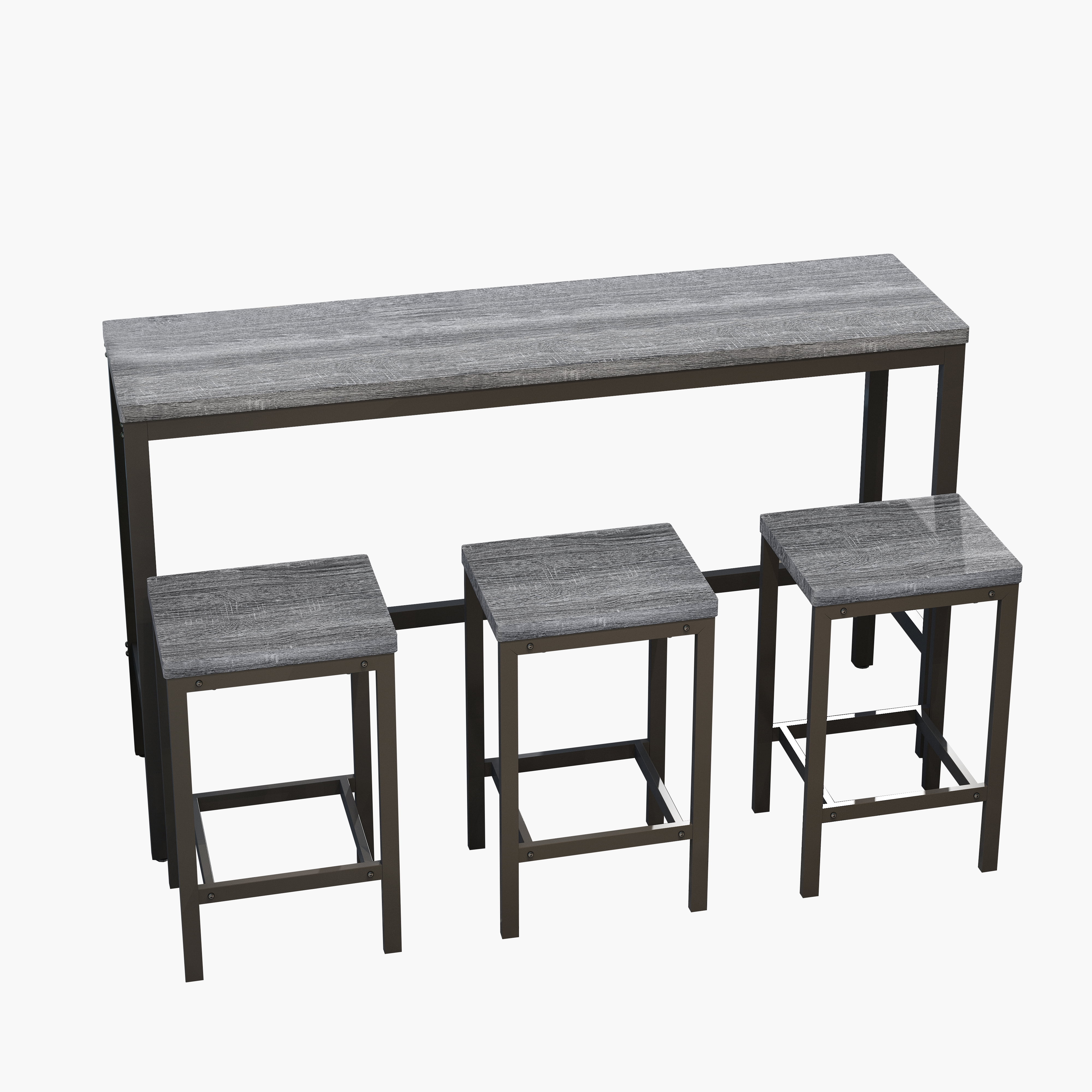 BSHTI 60.24" MDF Dining Room Table Set with Metal Frame, 3 Stools, Space-Saving Design for Kitchen Dining Room(Gray）