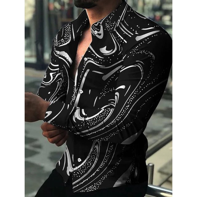 Camisas hawaianas Camisas estampadas doradas de lujo Camisa de moda para hombres Blusa de playa con solapa cubana de manga larga Ropa para hombres Dar la vuelta