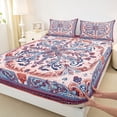 thumbnail image 4 of Feelyou Adult Bohemian Damask Twin Sheet Sets, Blue Orange Flower Floral Twin Fitted Sheet, Tribal Paisley Mandala Flat Sheet, Super Cozy Room Decor, 3 Pieces, 4 of 8