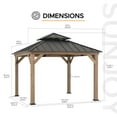 thumbnail image 6 of Sunjoy 11 x 11 ft Outdoor Wooden Gazebo Patio Steel Hardtop Gazebo with Cedar Frame and Ceiling Hook Wood Gazebo with 2-tier Metal Roof for Patios, Lawn, and Backyard, Brown, 6 of 11