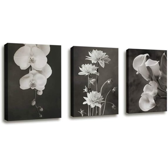 Canvas Wall Art Contemporary Simple Life White Flower Calla Lily Painting Bedroom Decor - 3 Panels Framed Canvas Prints Black and White Style White Floral HD Pictures for Home Office Bathroom Decor