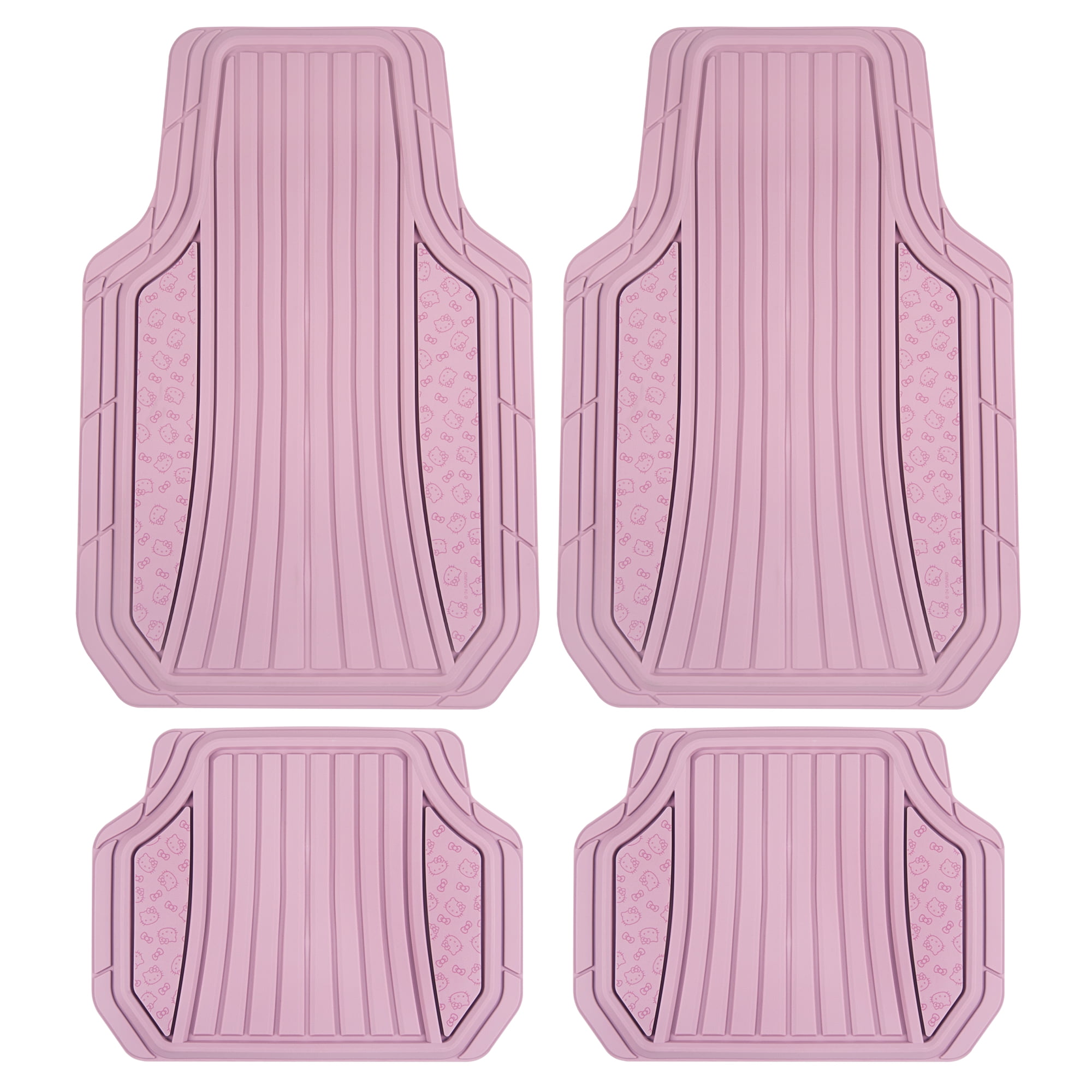 Hello Kitty 4pc Car Mats for Cars, Trucks, SUVs - Pink Rubber Floor Mats for Women & Men, Heavy Duty Non-Slip Front & Rear Mats, Cute Hello Kitty Car Accessories, Pink/Pink