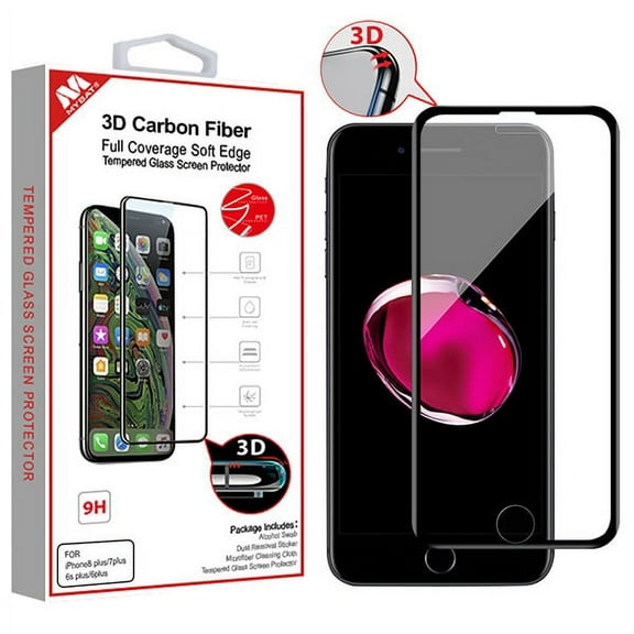 Apple iPhone 8 Plus, iPhone 7 Plus, iPhone 6s /6 PLUS Screen Protector 3D Carbon Fiber Full Coverage Soft Edge Tempered Glass Screen Protector Film [Edge to Edge Protection] For iPhone 8/7/6s/6 PLUS