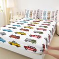 thumbnail image 3 of Manfei Traffic Vehicle Queen Sheet Sets,Kawaii Car Flat Sheet,White Blue Red Queen Fitted Sheet For Boys,Breathable Home Decor,4pcs, 3 of 7