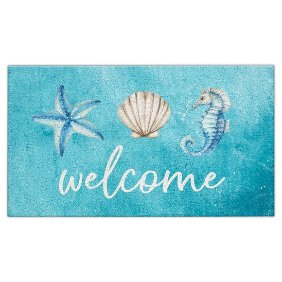 Alfombra de bienvenida Rug Jvpke Blue Beach, 43 x 71 cm, para interiores y exteriores