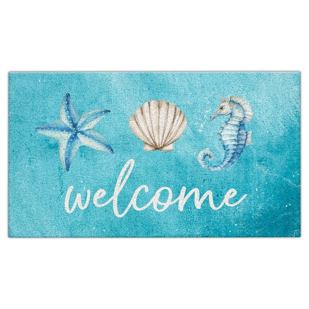 Alfombra de bienvenida Rug Jvpke Blue Beach, 43 x 71 cm, para interiores y exteriores