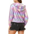 thumbnail image 4 of INSPIRE CHIC Women's Jacket Shiny Long Sleeve Lightweight Zipper Hooded Metallic Jacket M Purple Holographic, 4 of 8