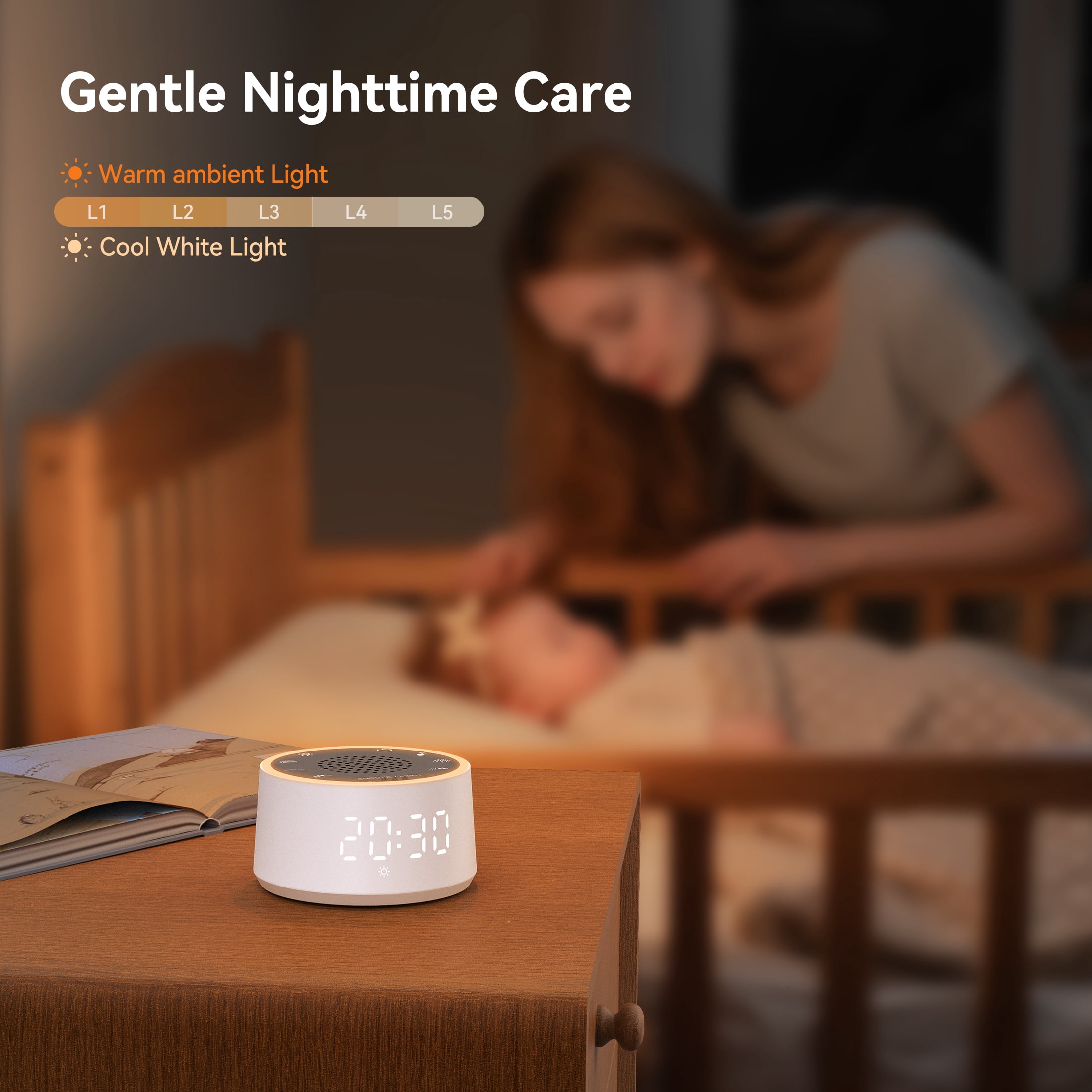 Dreamegg Sound Machine for Baby Adult Sleep, White Noise Alarm Clocks for Bedrooms Heavy Sleepers Travel, White