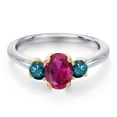 thumbnail image 3 of Gem Stone King 10K Two Tone Gold Red Created Ruby and Blue Diamond Engagement Ring for Women | 1.15 Cttw | Oval 7X5MM | Gemstone July Birthstone | Size 9, 3 of 6