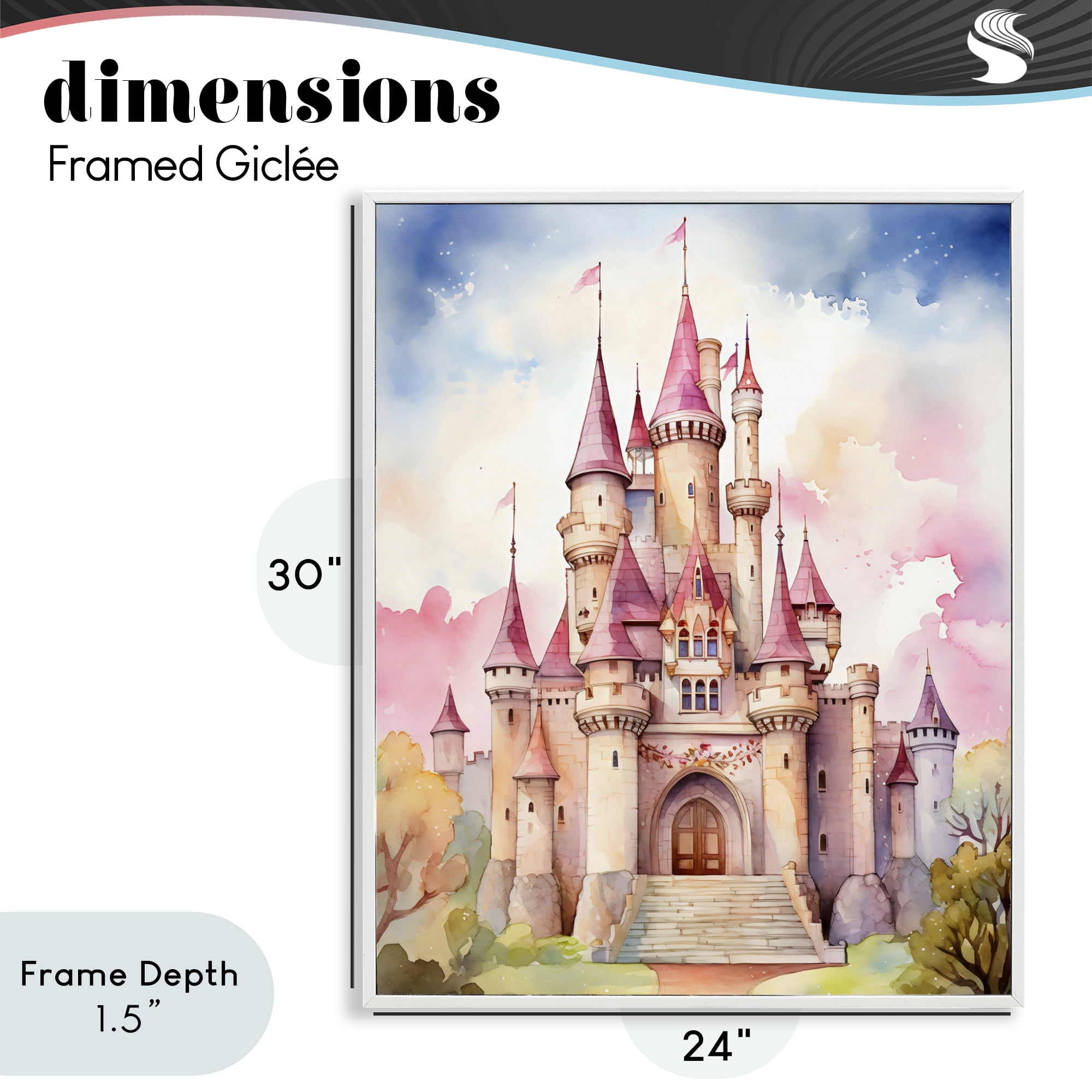 Stupell Industries Princess Castle Watercolor Portrait White Framed Giclee Art, design by Creative Studio
