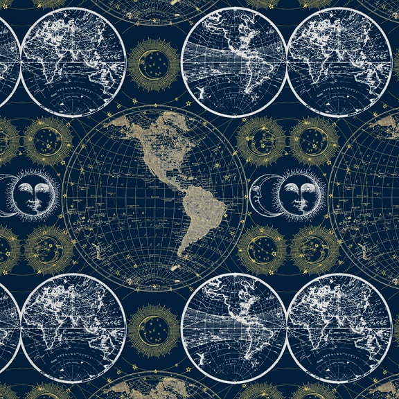 David Textiles 44" x 18" Cotton Celestial Maps Precut Fabric