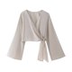 thumbnail image 3 of Conjunto de dos piezas de moda para mujer, camisas caqui con cordones y pantalones vintage de cintura alta con cremallera frontal, conjuntos de pantalones elegantes para mujer, 3 of 5