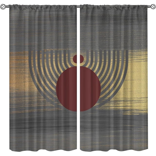 Boho Moon Sun Pattern Ultra Wide Home Decoration Curtains, Geometric Arched Stripes Rod Pocket Windproof Curtains, Soft and Breathable Kids Window Treatments Do Not Fade Pattern Clear-W42xL63in