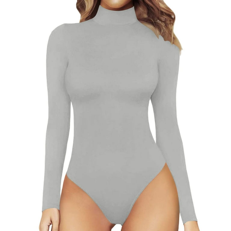 Women's Turtleneck Bodysuit - Long Sleeves / Close Fit / White