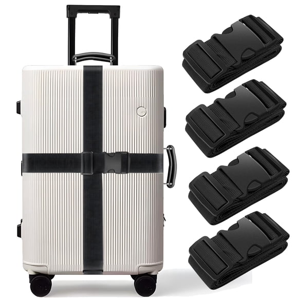 Correas de equipaje BILIONE, paquete de 4 unidades, 200 cm, negras, aprobadas por la TSA
