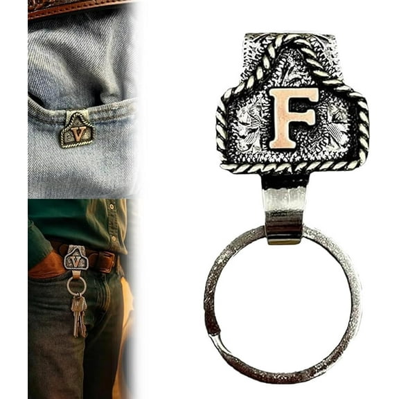 Zoloko Western Cowboy Letter Keychain - Vintage Handmade Cow Tag Keychain with Leather Key Clip