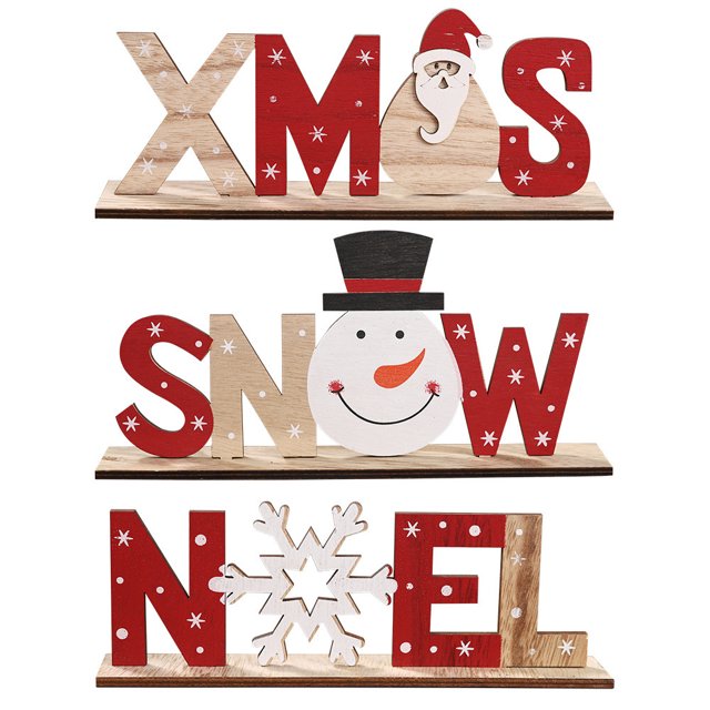 Decoración de mesa de madera navideña con letras, muñeco de nieve navideño, adorno de Papá Noel, decoración del hogar, escritorio familiar, decoración de chimenea, 3 uds.