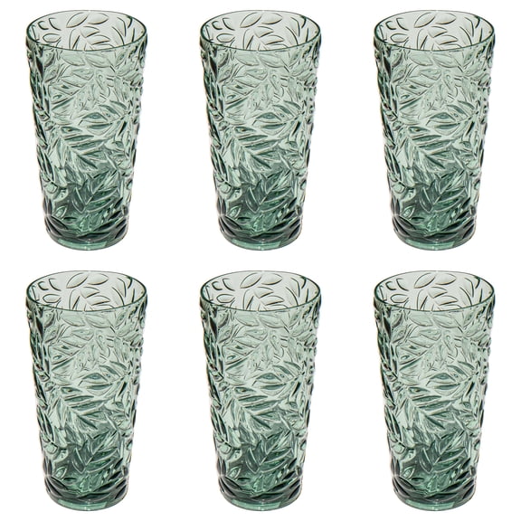 Embossed Leaf Acrylic Drinking Glass - Sage - 24 oz - Set of 6