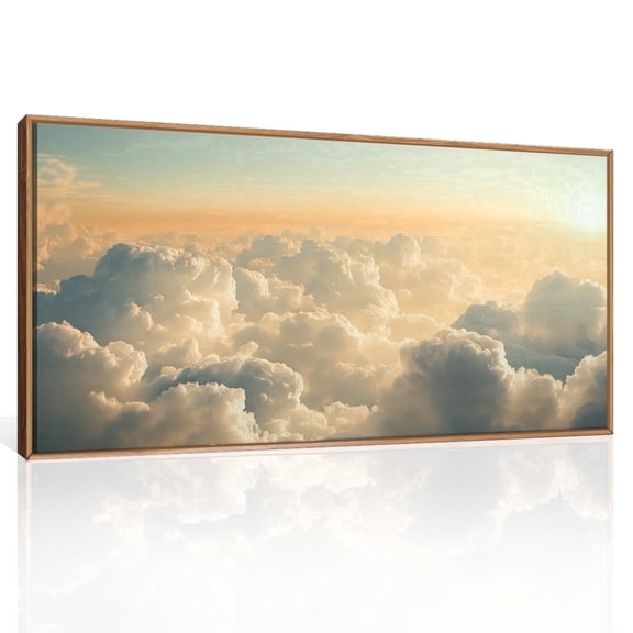 TOARTi Large Vintage White Cloud Framed Canvas Wall Art Nature Landscape Sunrise Sky Painting Modern Artwork for Living Room Bedroom Office 20x40 Inch