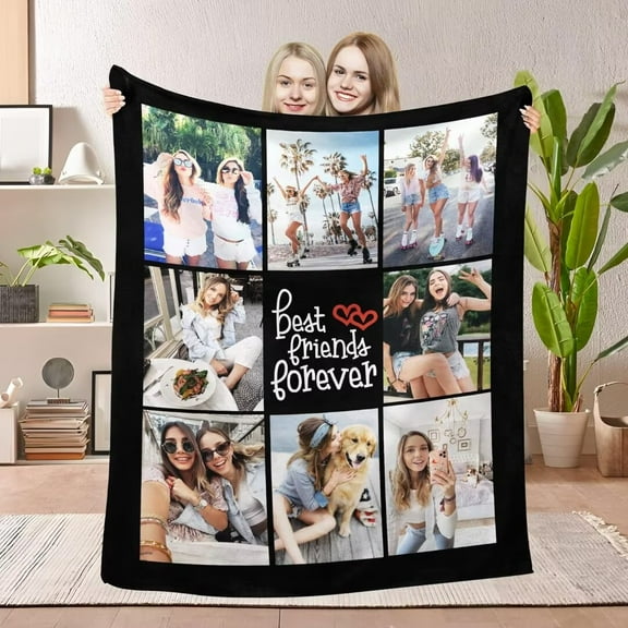 AISENIN Custom Best Friend Blanket with Photos Personalized Customized Blankets with Photos Picture Text Customized Gifts for Friend Birthday