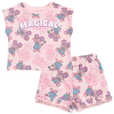 Sesame Street Abby Cadabby Waffle Knit T-Shirt and Shorts Outfit Set Newborn to Little Kid