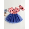 thumbnail image 2 of Kids Baby Girl Independence Day Dresses, Short Sleeve Round Neck Striped Casual Party Street Princess Dress Head Band, 2 of 8