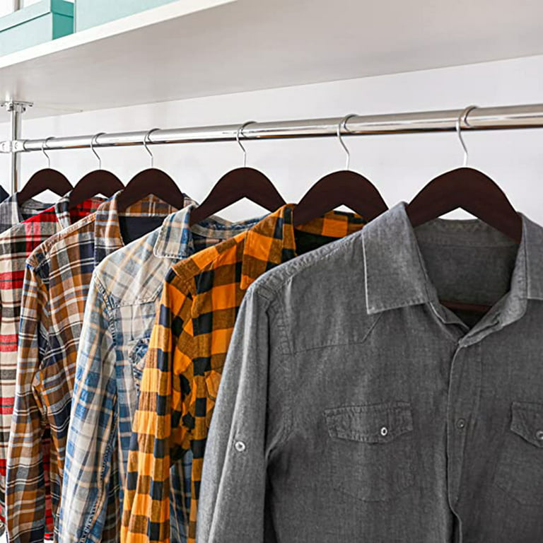  Zober Wooden Hangers 20 Pack - Non Slip Wood Clothes Hanger for  Suits, Pants, Jackets w/ Bar & Cut Notches - Heavy Duty Clothing Hanger Set  - Coat Hangers for Closet 