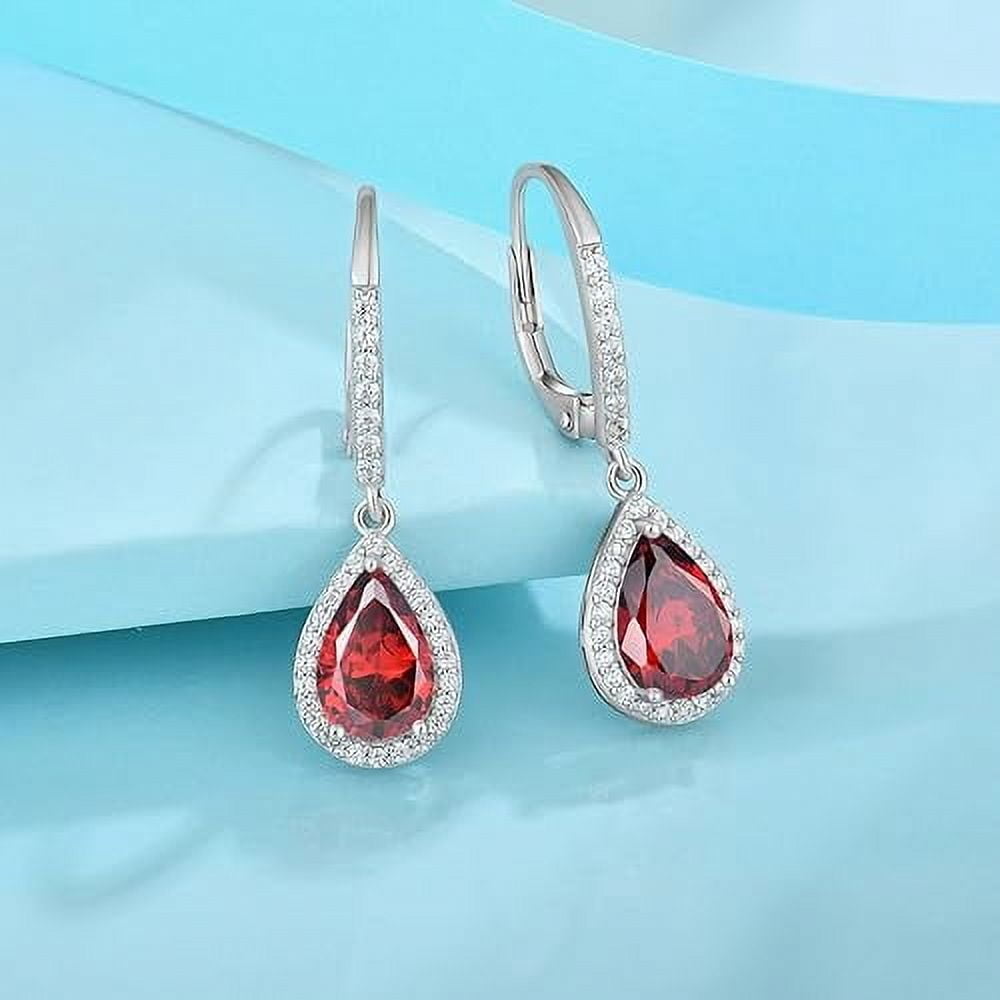 Divine Creation 925 Sterling Silver 2.00 Ct Pear Cut Garnet Lever Back Drop Earring's 14K white Gold Plated For Women's