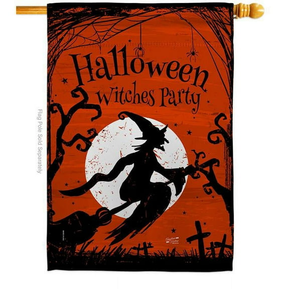 Angeleno Heritage H137103-BO 28 x 40 in. Witches Party House Flag with Fall Halloween Double-Sided Decorative Vertical Flags Decoration Banner Garden Yard Gift