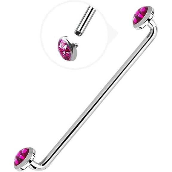 Luxe Modz 14G Internally Threaded Staple Surface Barbell With 5mm Titanium Tops Flat Bezel Set Ferido Multi Gems Surface Tragus Surgical Steel Piercing Jewelry for Women Men - Sold Each