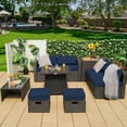 thumbnail image 2 of Costway 9 Steel Space-saving Outdoor Conversation Sets with Table and Sofas, Black/Navy, 2 of 10