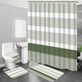 thumbnail image 7 of 4Pcs Boho Streak Shower Curtain Sets with Rugs Sage Green Stripe Bathroom Sets Shower Curtain with 12 Hooks Bathroom Decor with Rugs Bath Accessories with Mats Toilet Lid Cover, 7 of 7