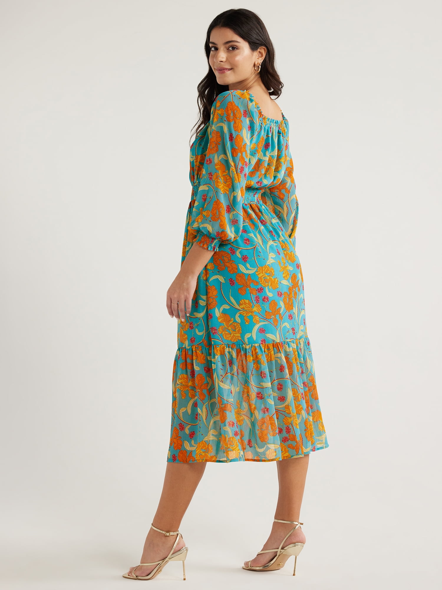 Sofia Jeans Women's and Women's Plus Off the Shoulder Dress with Blouson Sleeves, Sizes XS-5X