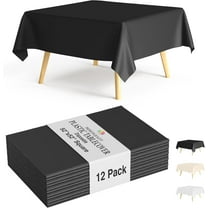 Crown Display 12-Pack Black Square Plastic Tablecloths | 52x52 Inch Disposable Table Covers for Parties