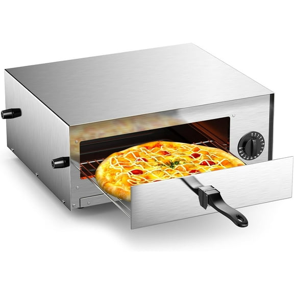 S AFSTAR 1450W Electric Pizza Oven, Stainless Steel Pizza Oven Countertop with Insulated Handle & Removable Tray,  Pizza Maker Fits Pizzas up to 12" Diam for Restaurant Home Party